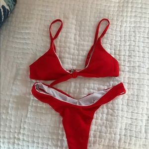 Red ribbed bikini set
